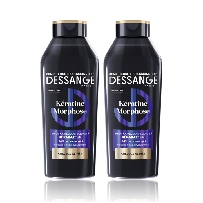 Dessange Shampooing Kératine Morphose Sans Sulfates Réparateur Cheveux Abîmés 280ml Lot de 2