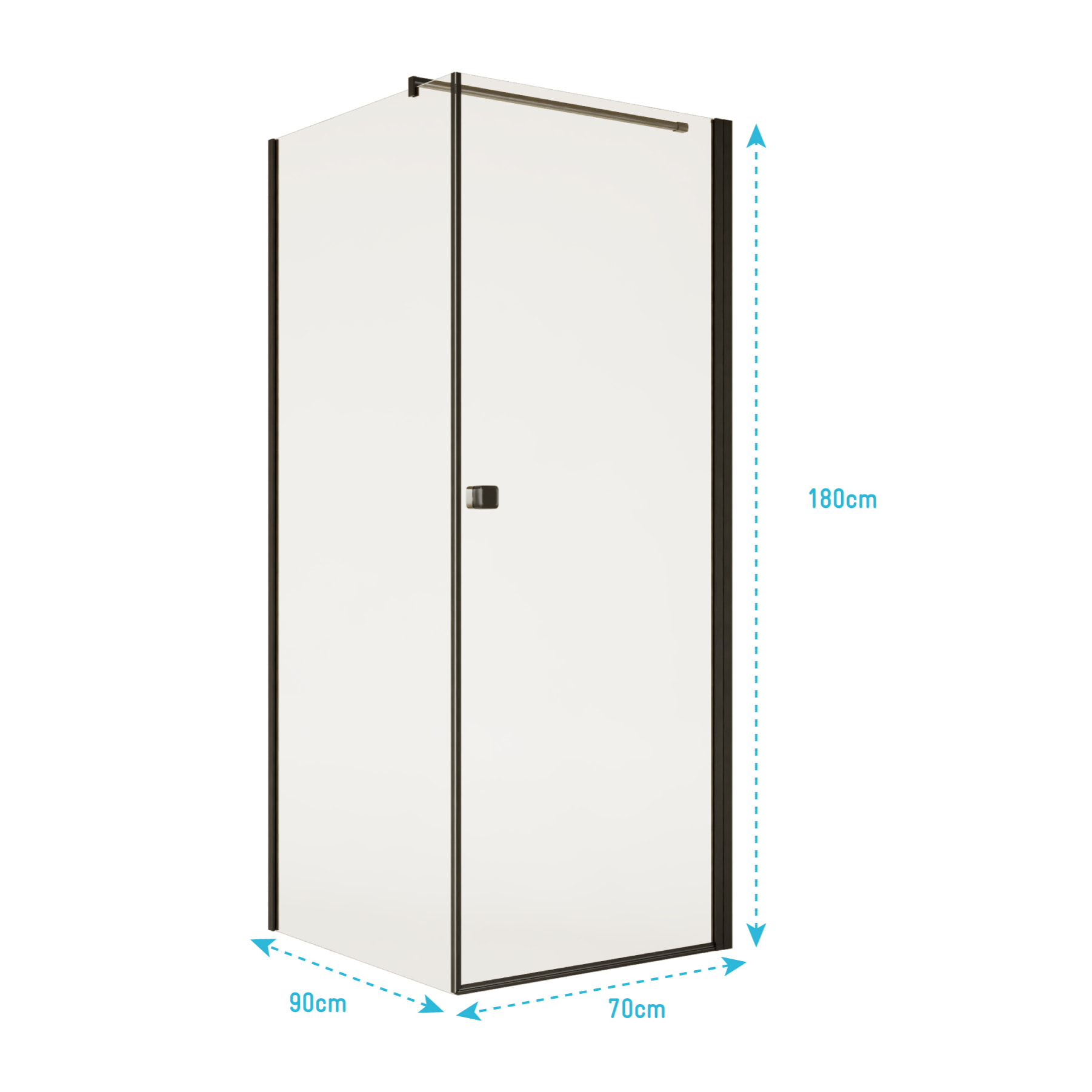 Porte de Douche Pivotante 70x195cm et Retour 90cm - Verre 8mm Anticalcaire - Profil Noir