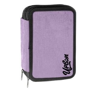 Astuccio 3 ZIP "Urban" Completo 43 Pezzi - (7 Accessori + 18 Pastelli + 18 Pennarelli) - Viola Pastel