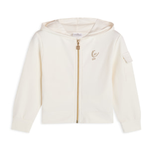 Felpa bambina con zip, cappuccio e dettagli dorati