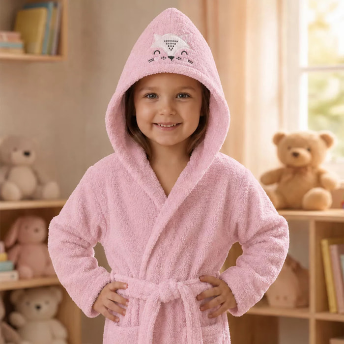 Peignoir enfant enfant pur coton 420 g/m² brodé rose Petite renarde rose