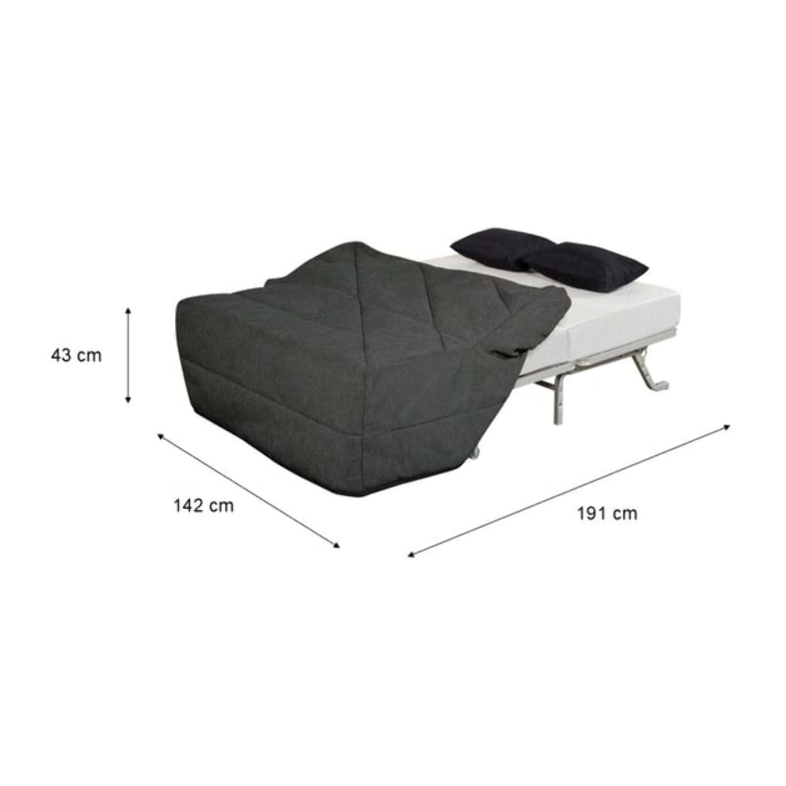 Banquette convertible Nea, matelas Simmons, 140 x 190 cm, 2 coussins offerts, Tambre perle
