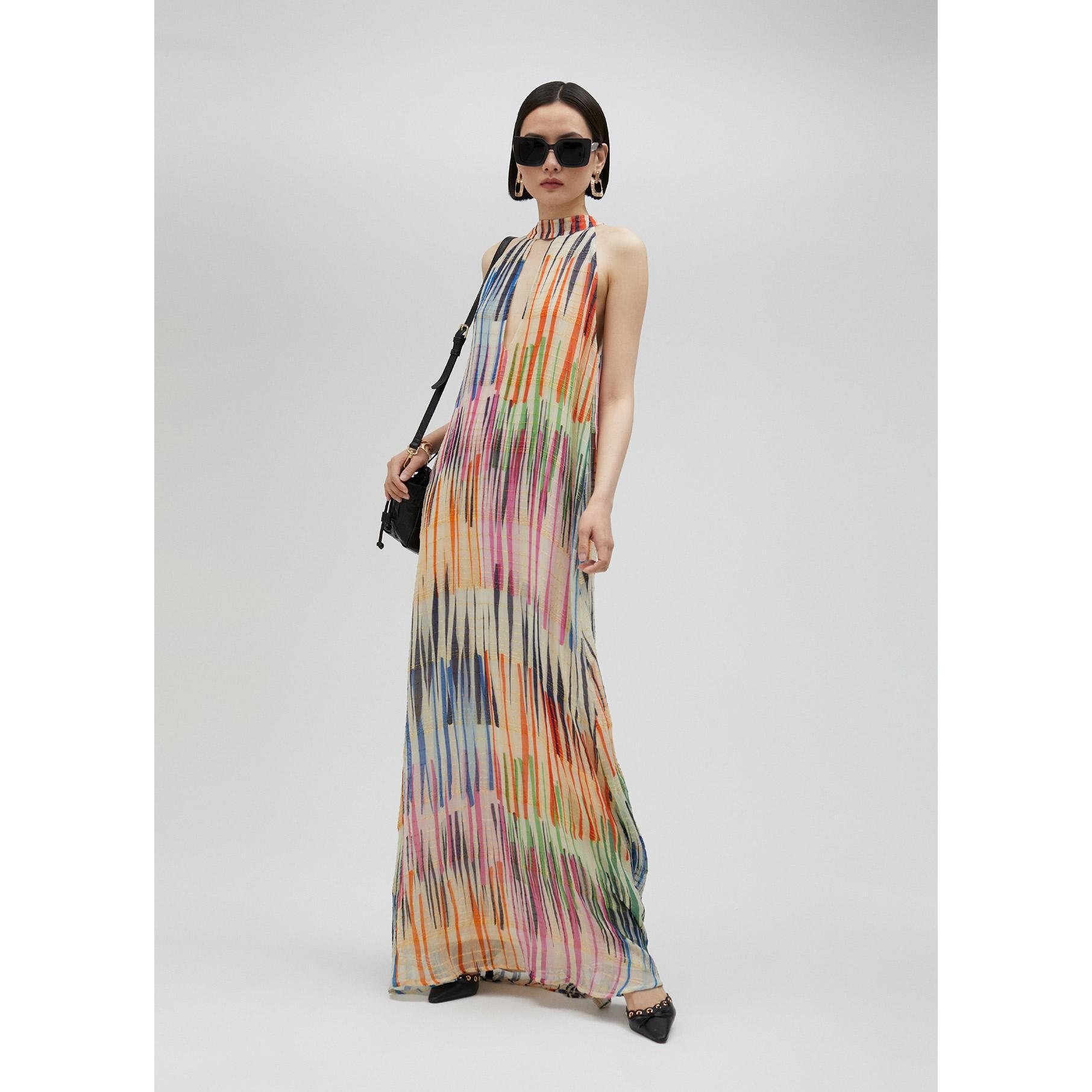 Vestito lungo stampa multirighe