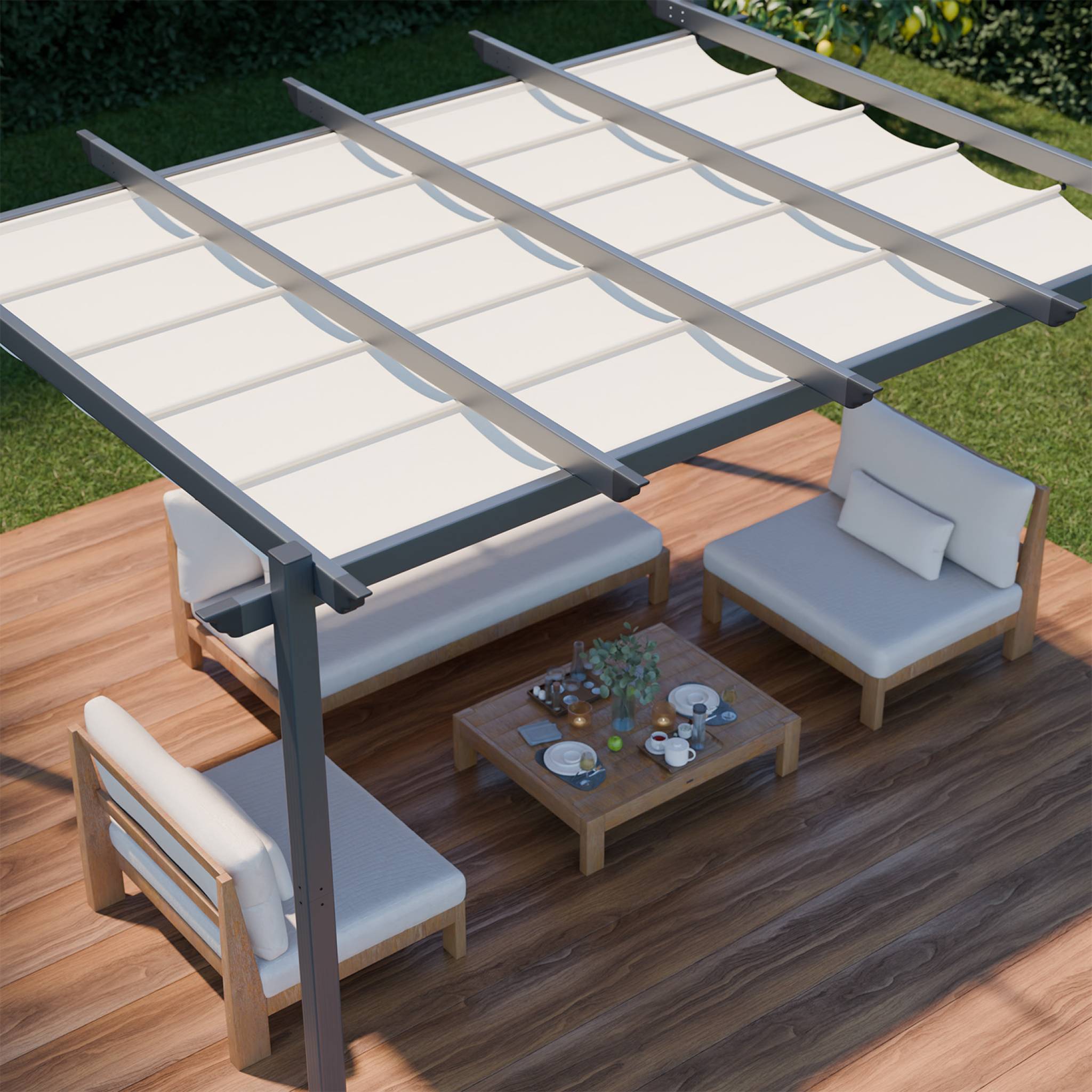 Pergola aluminium - Isla 3x4m -  Toile beige - Tonnelle idéale pour votre terrasse. toit rétractable. toile coulissante. structure aluminium