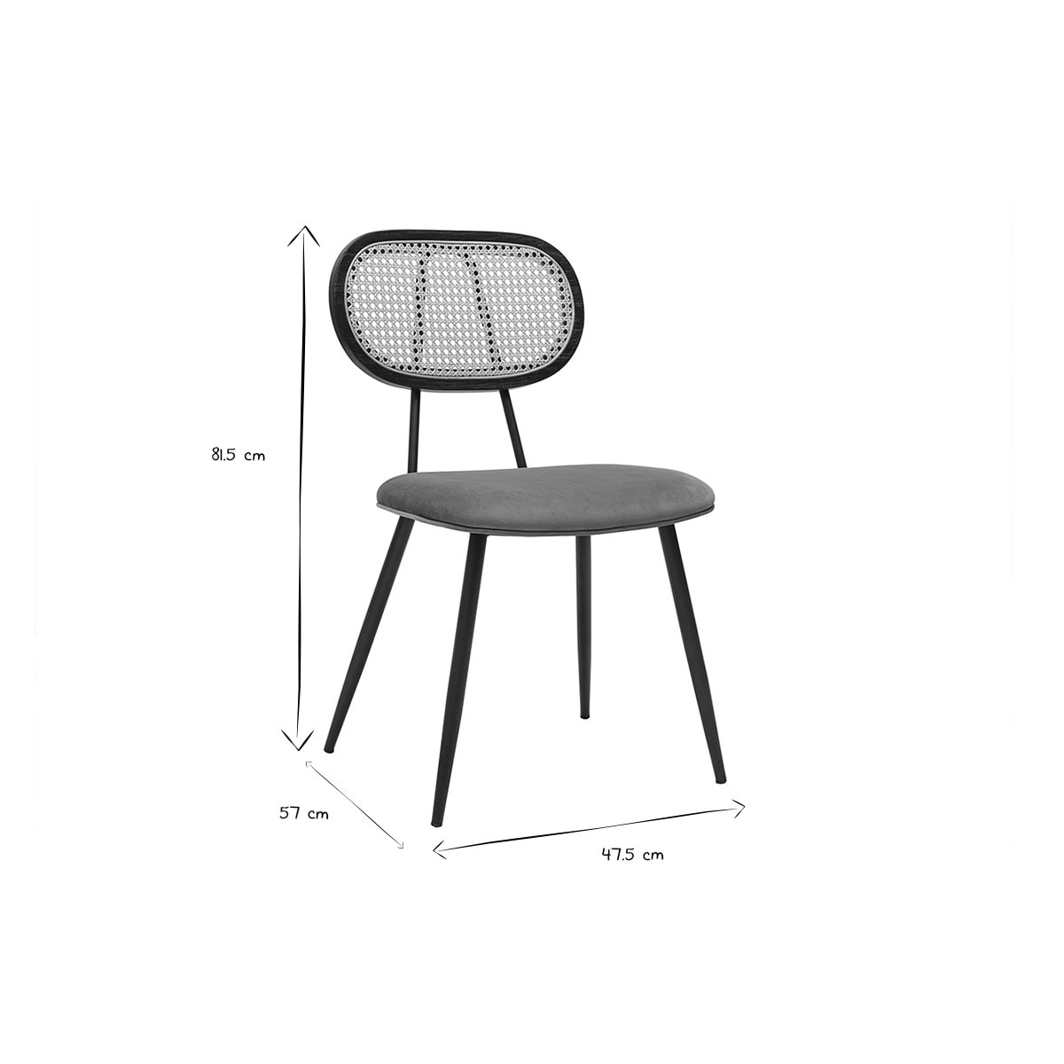 Chaises design en tissu velours bronze, métal noir et cannage rotin (lot de 2) SWANN