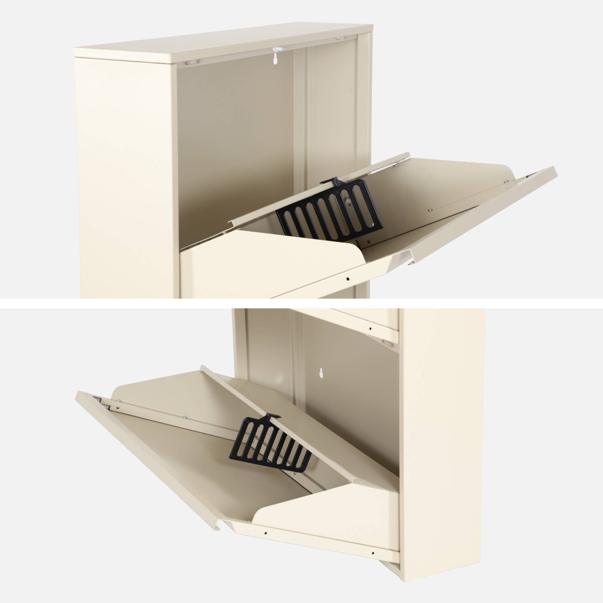 Meuble à chaussures industriel métal crème 3 tiroirs. 15 paires. L 65.5 x P 15.2 x H 123cm - Kentucky