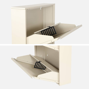 Meuble à chaussures industriel métal crème 3 tiroirs. 15 paires. L 65.5 x P 15.2 x H 123cm - Kentucky