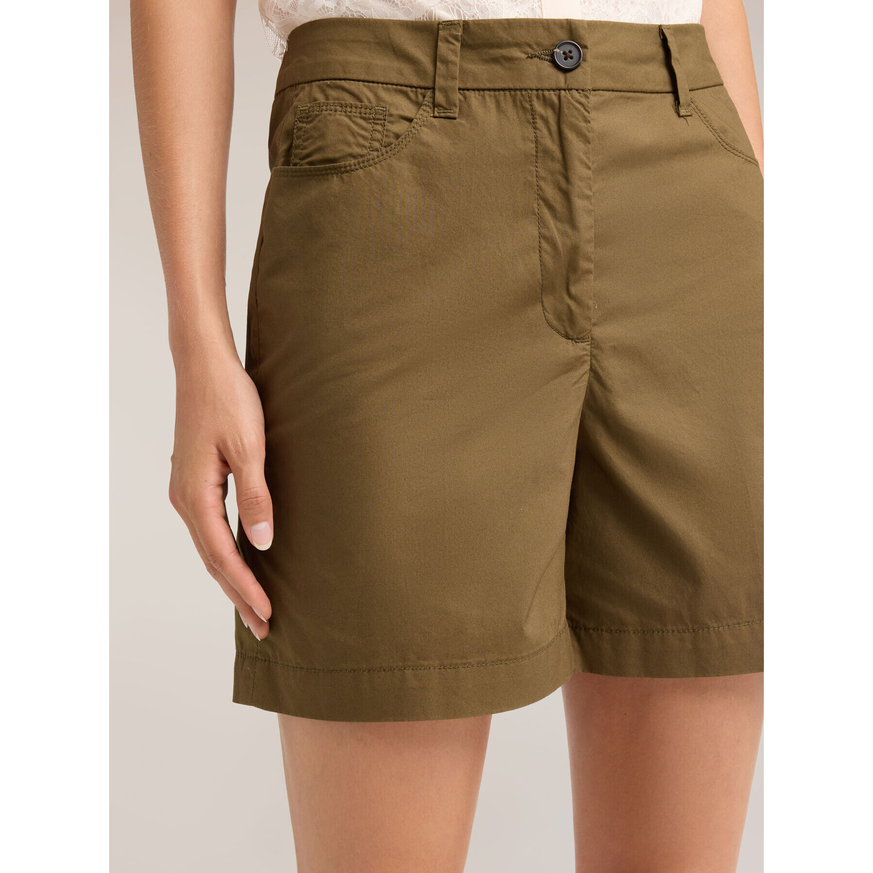 Motivi - Shorts in popeline di cotone - Verde militare