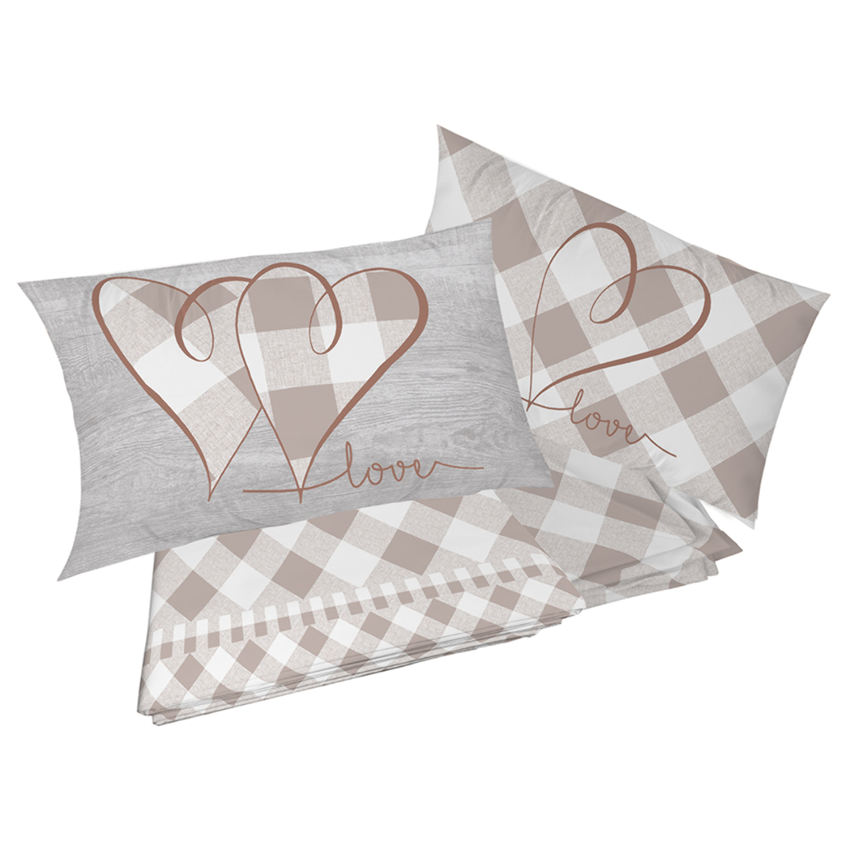 Completo letto lovely check beige 100% cotone