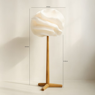 Lampe à poser en zipper ivoire pied en teck h94cm MEKAR