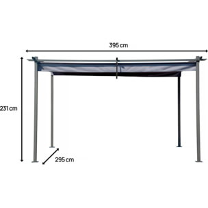 Pergola en métal avec toit rétractable - 3 x 4 m - Gris