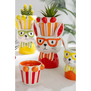 J-Line cache-pot 2 Parties Lapin Dolomite - céramique - mix - large - 3 pièces - Ø 14 cm