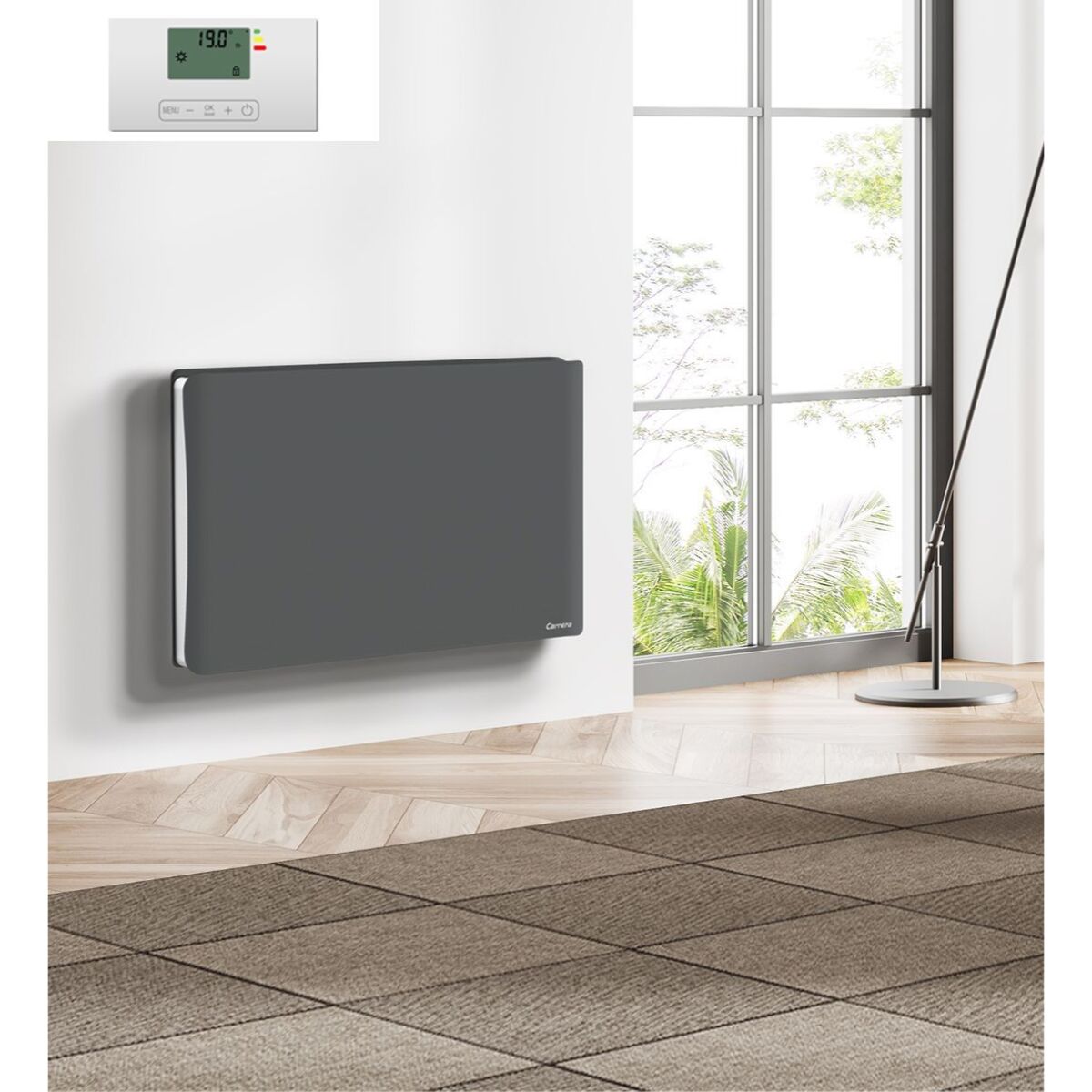 Radiateur inertie double coeur ceramique + film LCD 1500W gris & blanc