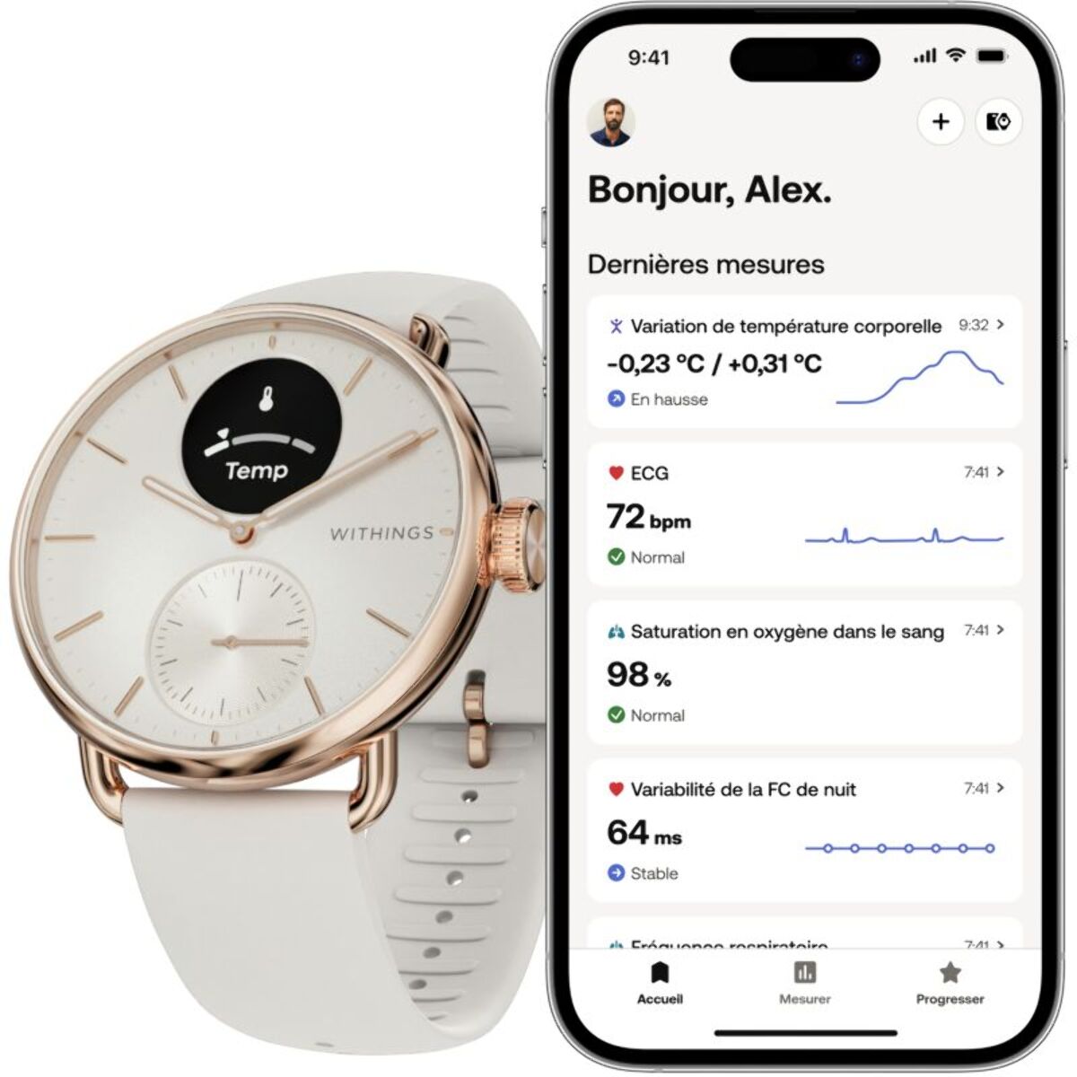Montre santé WITHINGS ScanWatch 2 Rose Gold 38mm + bracelet milanese Rose Gold