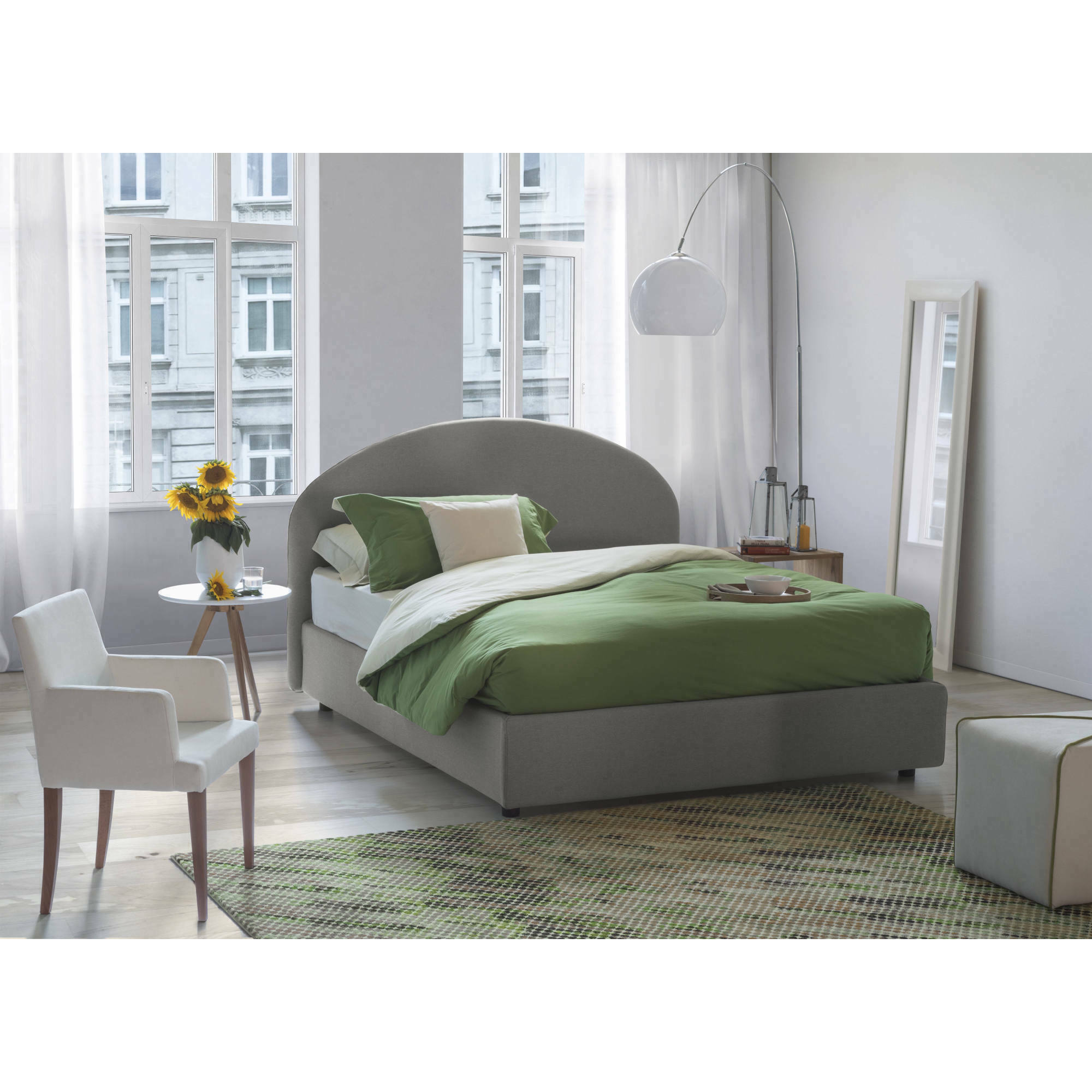 Letto matrimoniale Cora, Letto contenitore con rivestimento in tessuto, 100% Made in Italy, Apertura frontale, con materasso Cm 160x190 incluso, Grigio