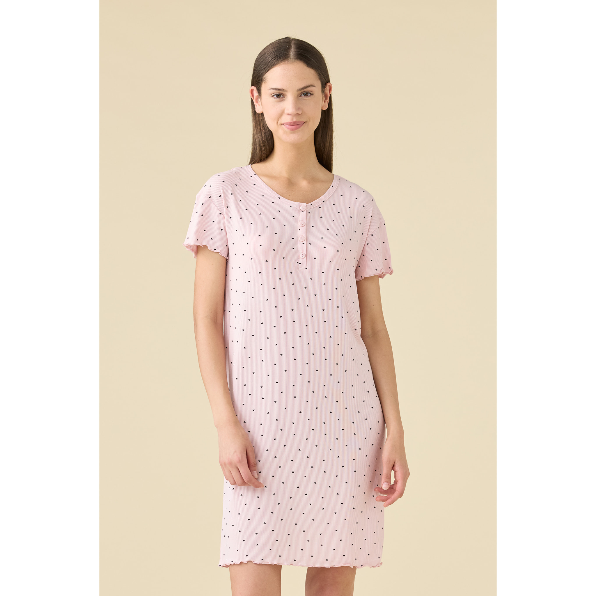 Camicia da notte donna estiva in costina articolo cuoricini. Noidinotte