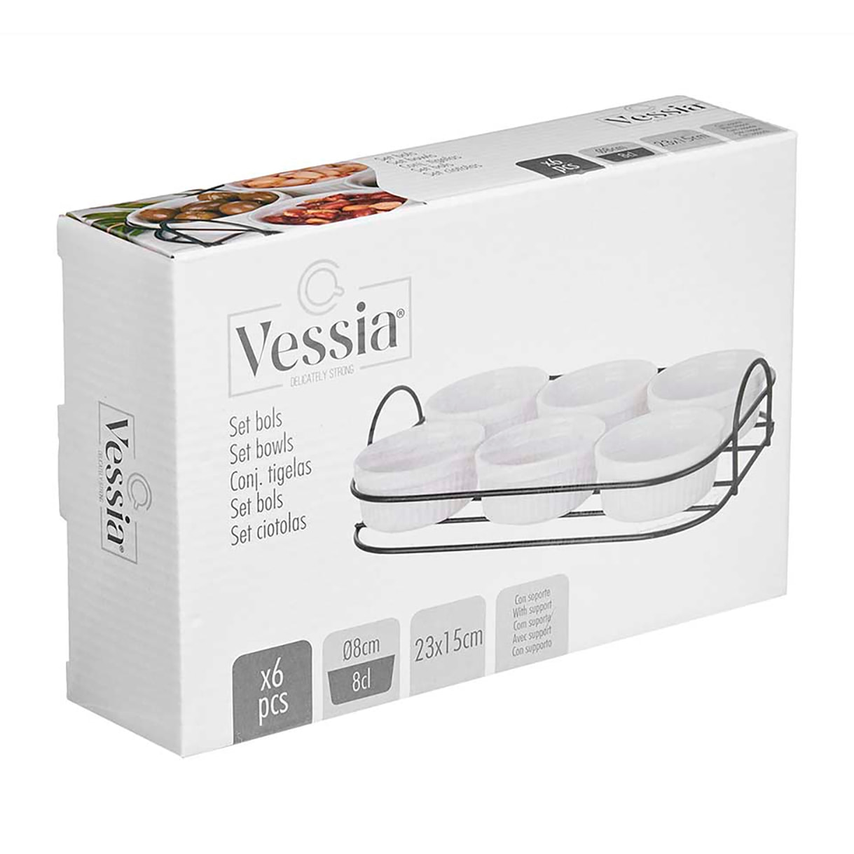 SET 6 PZS APERITIVO CON SUPPORTO IN PORCELLANA