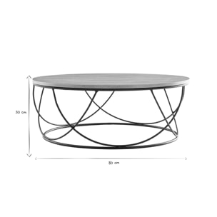 Table basse ronde bois clair chêne et métal noir D80 cm LACE