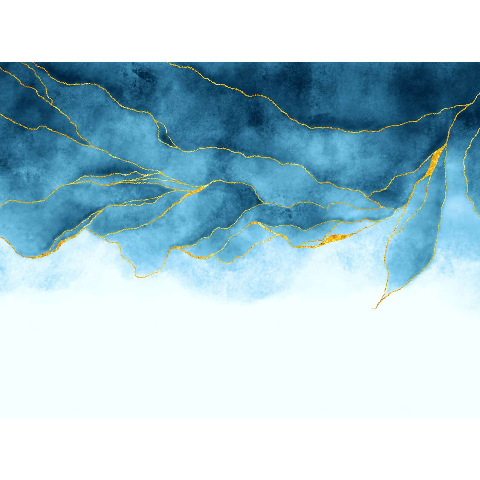 Papier peint aquarelle bleu et or effet luxe artistique Intissé
