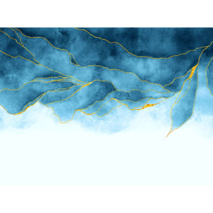 Papier peint aquarelle bleu et or effet luxe artistique Intissé