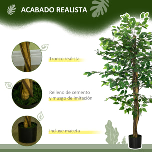 Ficus Artificial con Troncos Naturales 150 cm Planta Artificial con Maceta y 882 Hojas Árbol Artificial Decoración para Hogar Salón Oficina Verde