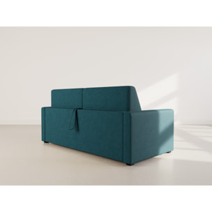 Julia - canapé lit 3 places convertible express couchage quotidien 140 cm matelas 18 cm en tissu - Bleu