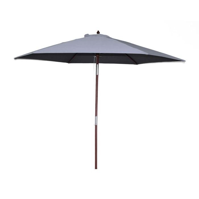 Parasol en bois inclinable rond toile grise DANINE