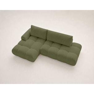 Yulin - Canapé d'angle ouvert gauche 4 places convertible avec coffre en tissu bouclette - Vert