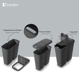 Papelera con 2 tapas independientes de 50l keden