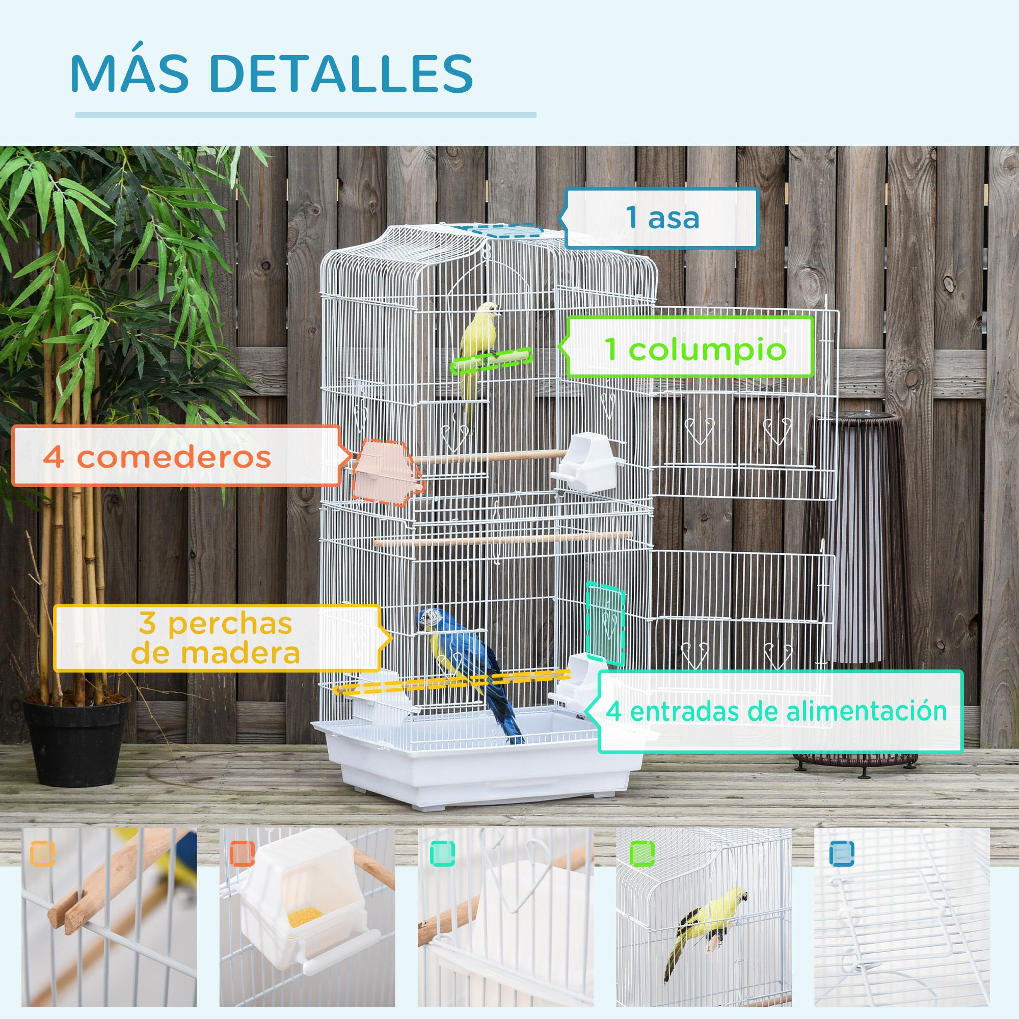 Jaula para Pájaros con Puertas Comederos Bandeja Extraíble 47,5x36x91 cm Blanco