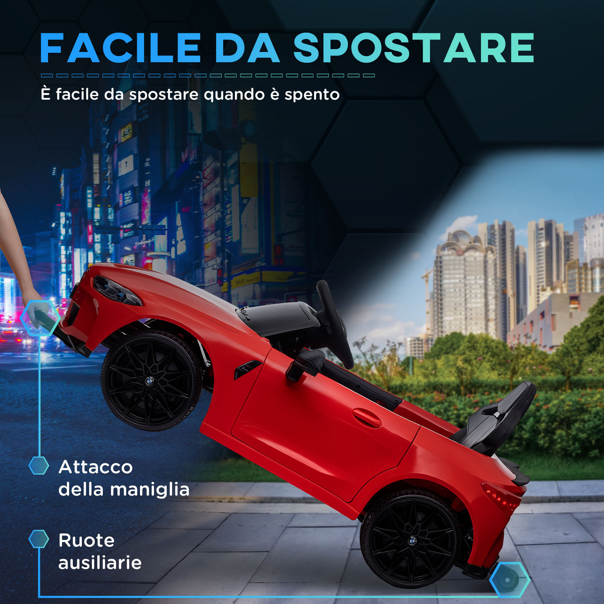 AIYAPLAY Macchina Elettrica per Bambini a Licenza BMW M4 con Telecomando, Clacson e Fari, 108x69.5x51 cm, Rossa