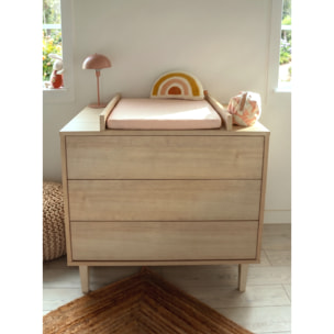 Commode à langer 3 tiroirs sur pieds - décor bois hêtre cendré