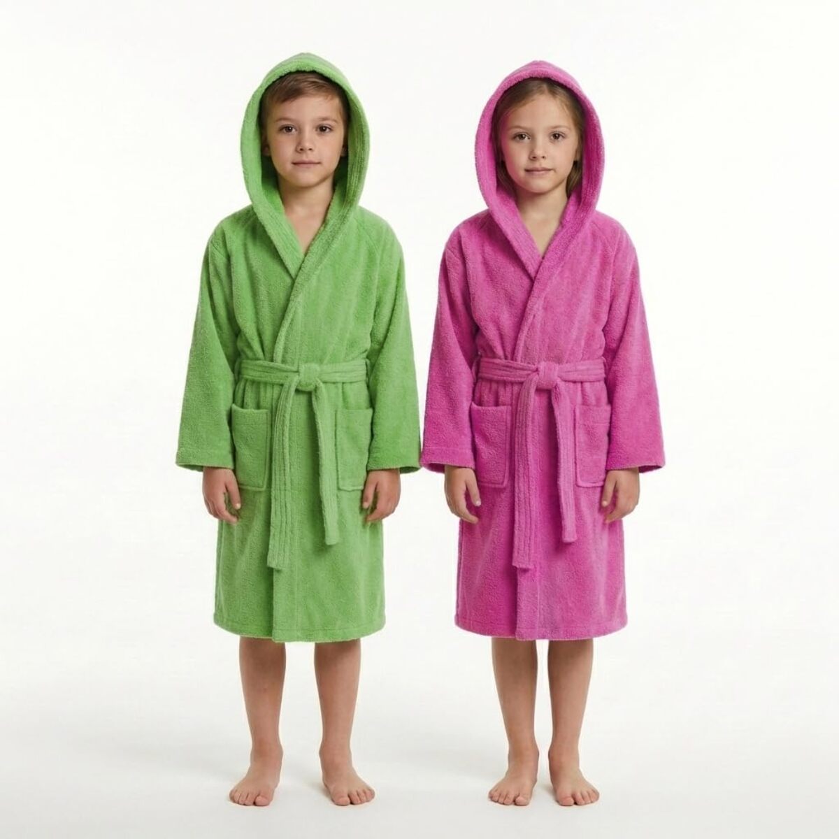 Accappatoio bambino in spugna di cotone assorbente e morbido, delicato su pelli sensibili, asciugatura rapida dopo bagno e piscina, confortevole e pratico per uso quotidiano, certificato OEKO-TEX senza sostanze nocive, ideale per bambini e bambine