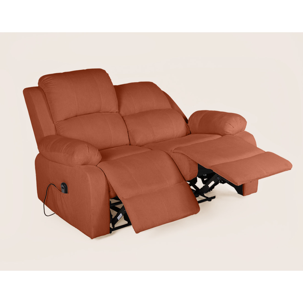 Armand - Canapé 2 places relax électrique en velours côtelé - Terracotta