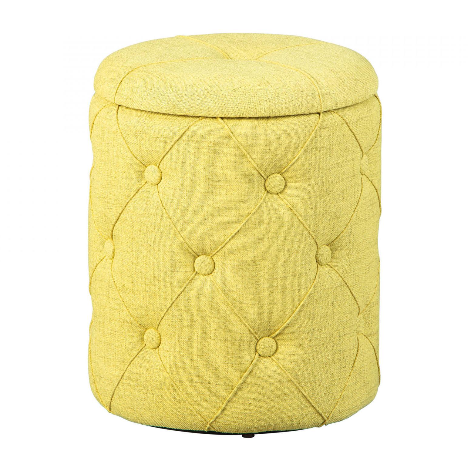 Pouf contenitore in tessuto giallo trapuntato, cm 34x34x40