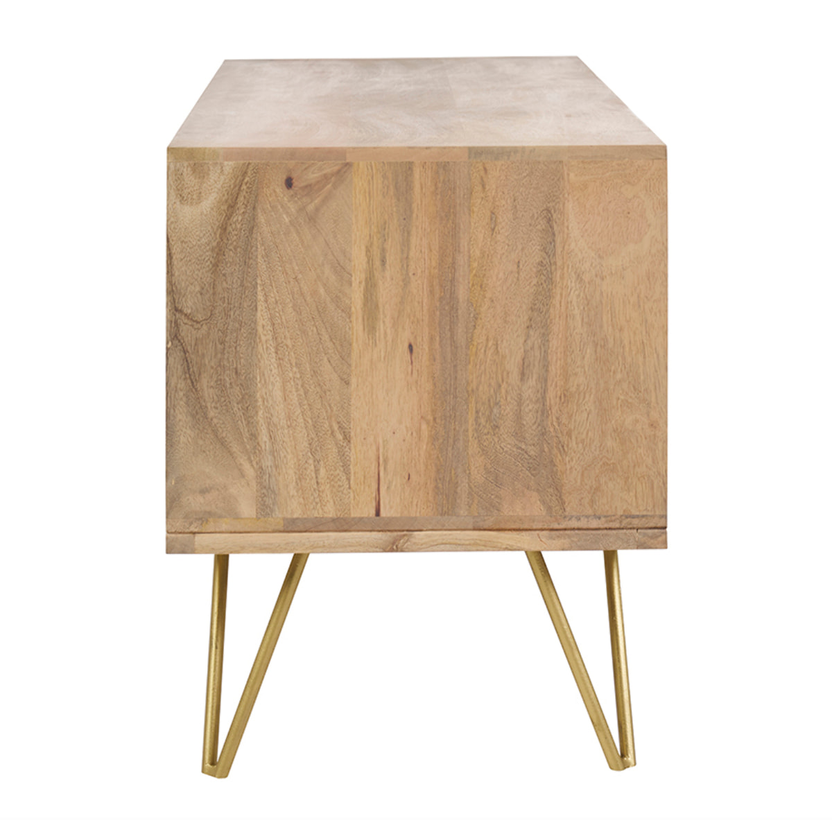 Meuble TV gravé en bois manguier massif et métal L130 LINIUM