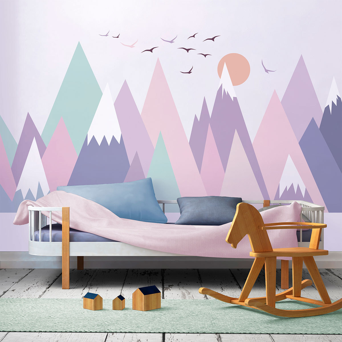 Stickers muraux enfants - Décoration chambre bébé - Autocollant Sticker mural géant enfant montagnes scandinaves MONIKA