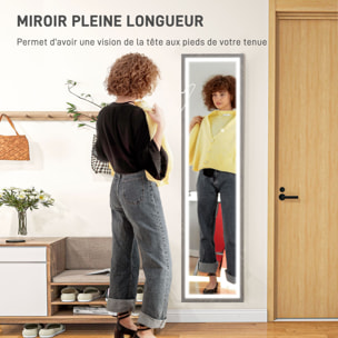 Grand miroir LED pleine longueur 40 x 160 cm autoportant ou à fixer - 3 couleurs luminosité réglable - effet bois gris