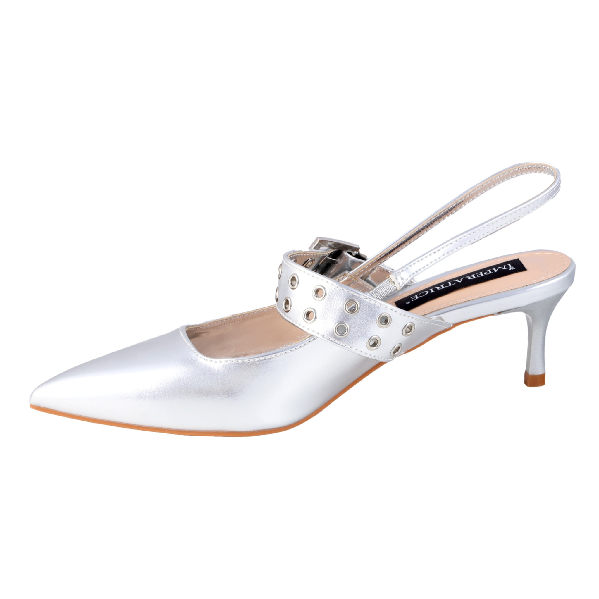 Decolletè in simil pelle con fascia borchiata