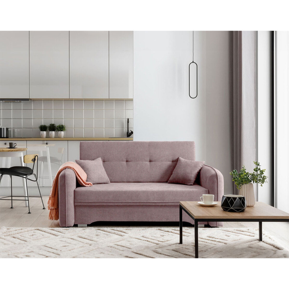 Michelle - canapé droit 3 places convertible avec coffre en velours - Rose