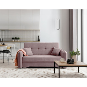 Michelle - canapé droit 3 places convertible avec coffre en velours - Rose