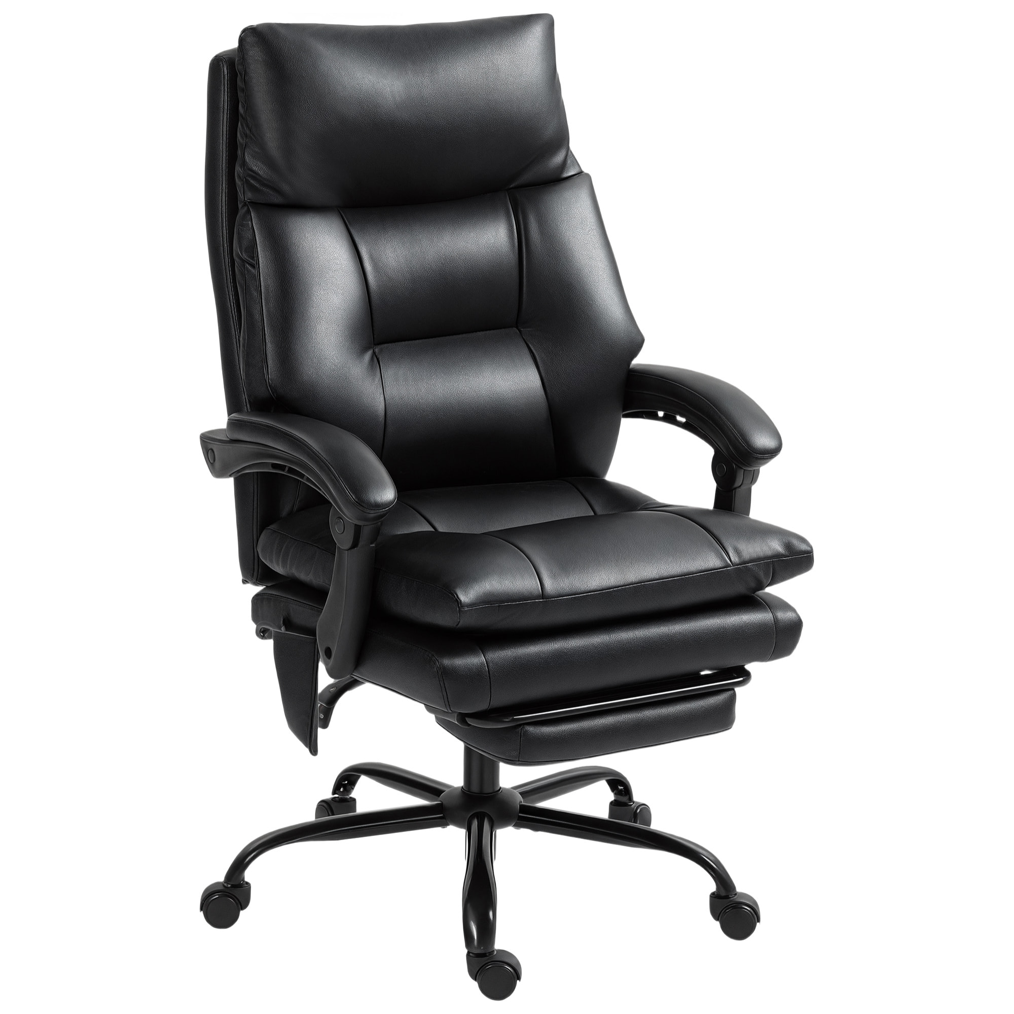 Silla de Escritorio con Soporte Lumbar Inflable, Tapizada en PU, Silla de Oficina Giratoria con Reposapiés, Respaldo Reclinable, Respaldo Alto, Altura Ajustable, Negro