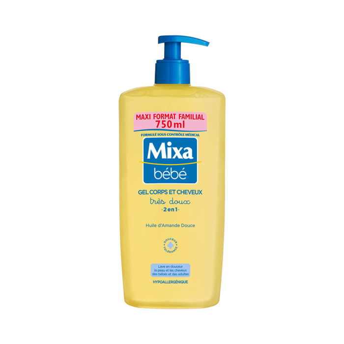 Lot de 6 - Mixa Bébé Gel très doux 2 en 1 corps et cheveux 750ml