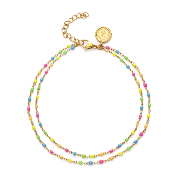Cavigliera Double Dots Neon Enamel Acciao Placcato Oro