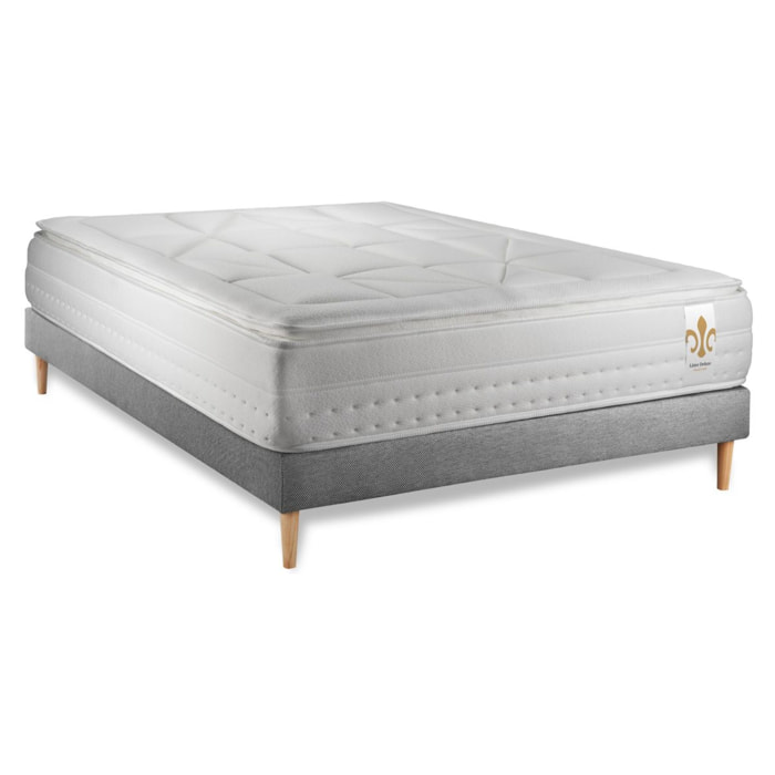 Ensemble Matelas Vingt-Huit PLUS - 28cm - Ressorts ensachés et mémoire de forme - Tensions allégées - Sommier kit Gris