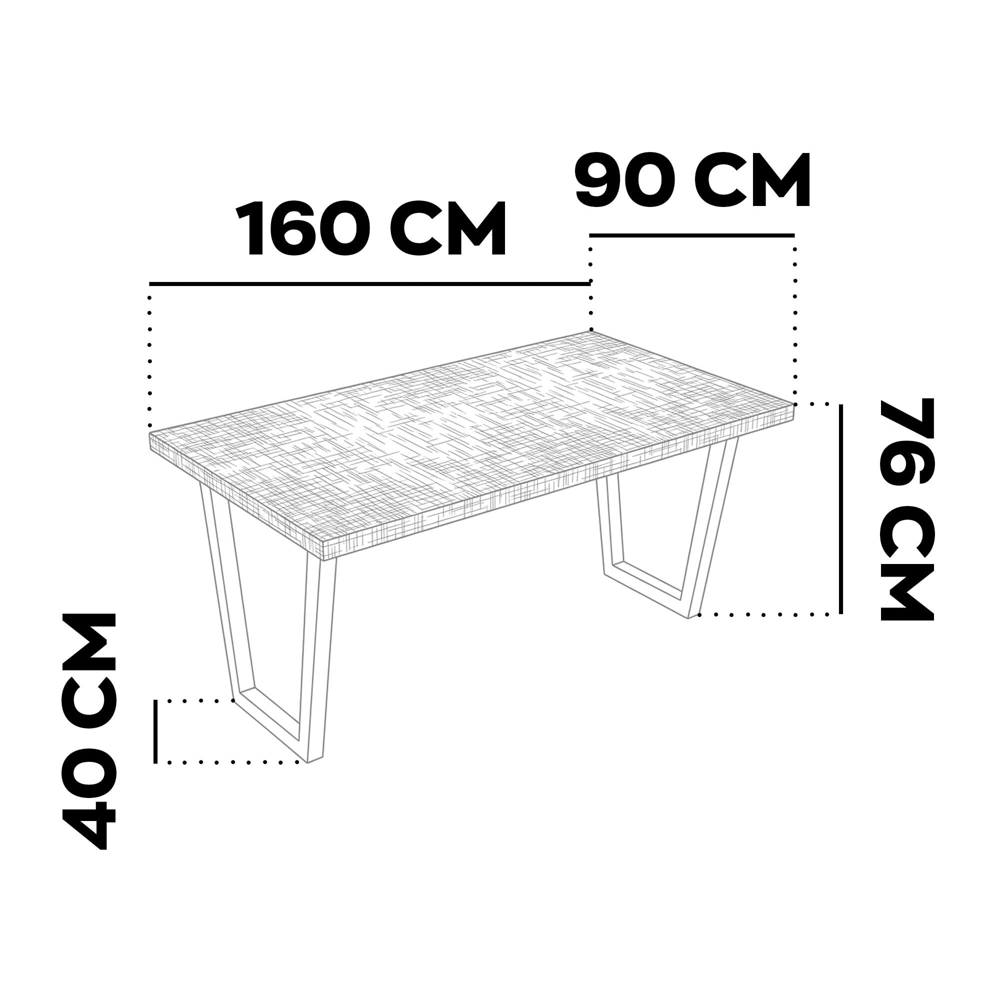 Tavolo da pranzo in legno e metallo con piedi trapezoid nero 160x90 cm Grigio Testurizzato