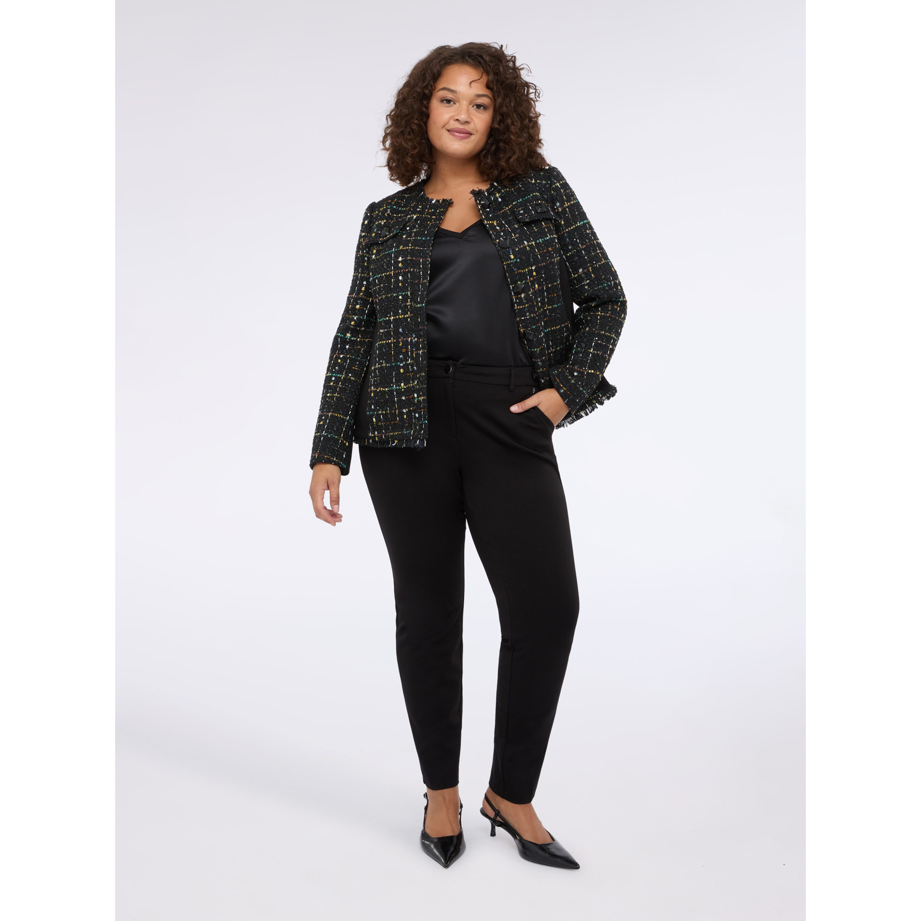 Fiorella Rubino - Camiseta bimatérica con escote en V y mangas largas - Negro