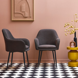 Fauteuil velours côtelé et pieds métal (lot de 2) SHELLA