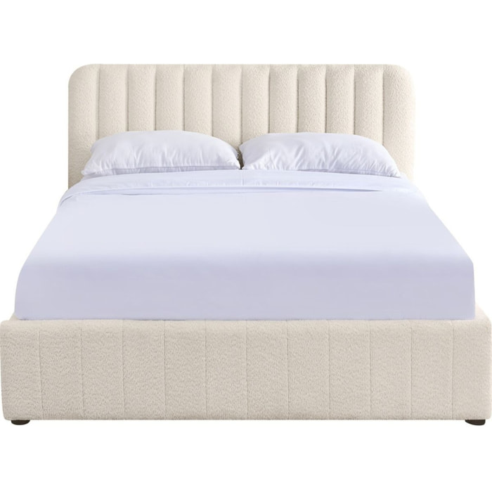 Lit coffre avec tête de lit en tissu bouclé - AVA