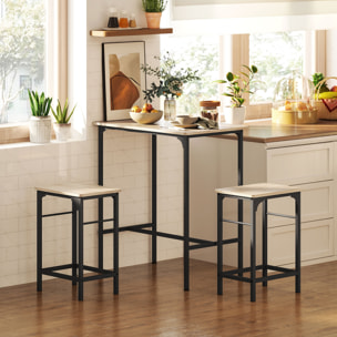 Ensemble table de bar avec 2 tabourets acier noir effet bois de chêne clair